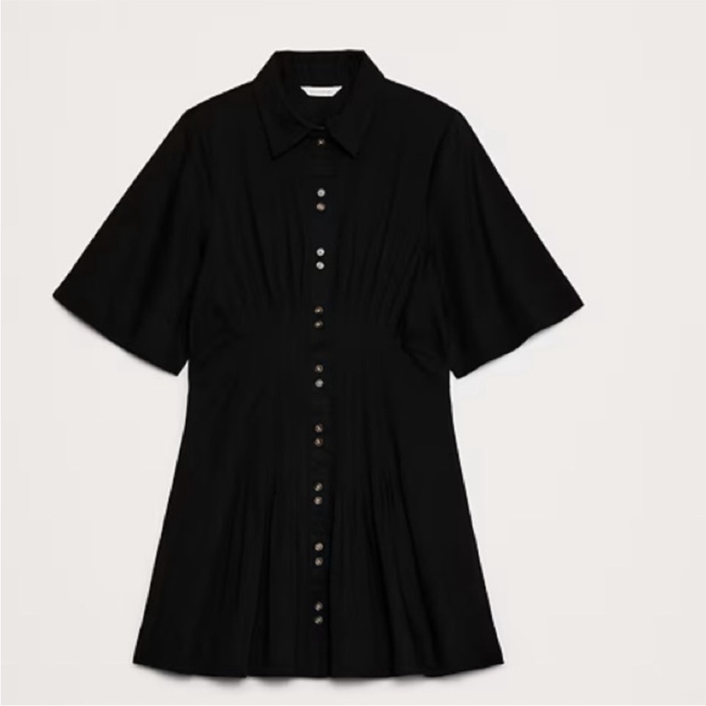 NWT! Banana Republic Black Stretch-Cotton Poplin Pintuck Shirt Dress 💃💃 - Picture 4 of 6